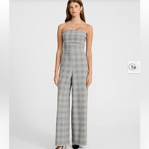 Express Strapless Gray Plaid Jumpsuit